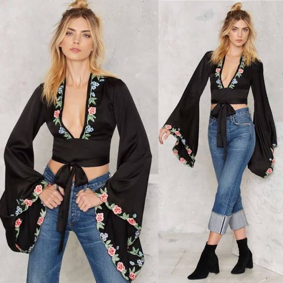 Nasty Gal Tops - Nasty Gal Embroidered On The Vine Top